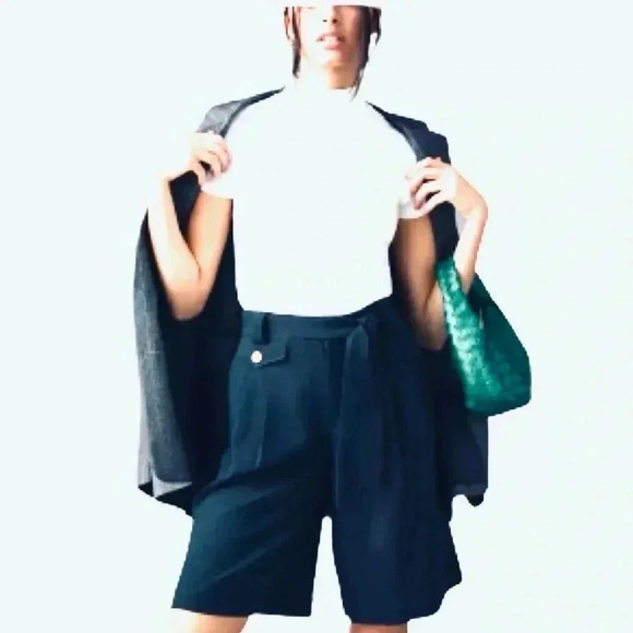 MAEVE ANTHROPOLOGIE TROUSER SHORTS NAVY BLUE RELAXED POCKETS SIZE 0 XSMALL NWT - Picture 3 of 14